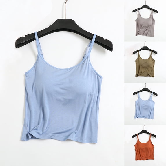 YHAJDS Pajama Set for Women 2 Piece Short Solid Built In Bra Camisole Top