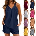 thumbnail image 1 of YHAJDS Pajama Set for Women 2 Piece Sleeveless V Neck Solid Relaxed Tank Top Elastic Waist Shorts, 1 of 5
