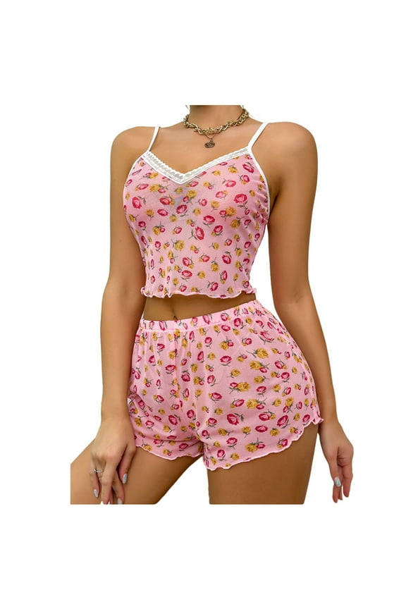 Pajama Set for Women 2 Piece Star Print Sleeveless Tank Top and Lounge Shorts Sleepwear Loungewear