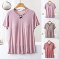 thumbnail image 1 of YHAJDS Pajama Tops for Women Solid Color Short Sleeve Bow Built In Bra Summer Sleepshirt, 1 of 3