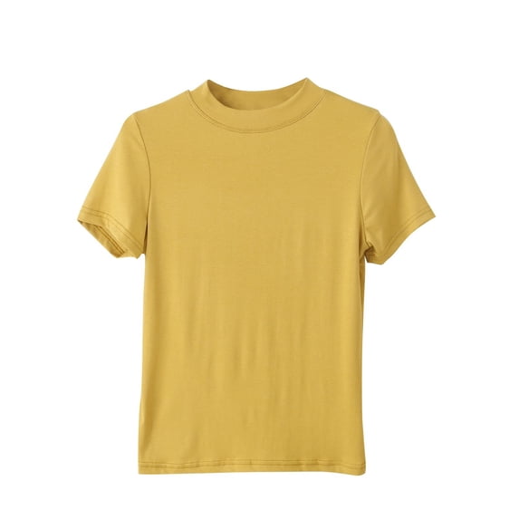 YHAJDS Plain Tshirts for Women 3/4 Sleeve Round Neck Solid Color Basic Tee Inner Wear