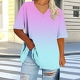thumbnail image 1 of YHAJDS Plus Size Tops for Women V Neck Short Sleeve Tee Gradient Color Casual Summer Shirt, 1 of 5