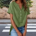 thumbnail image 1 of YHAJDS Polo Shirts for Women Top for Women Short Sleeve Shirt V Neck Solid Color Button Placket Cotton Linen Tee, 1 of 5