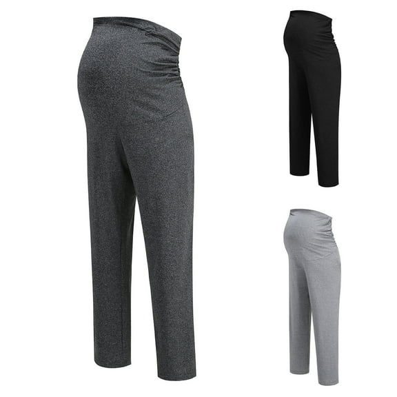 YHAJDS Pregnancy Pants Solid Color Over The Belly High Waist Wide Trousers Full Length