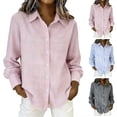 thumbnail image 1 of YHAJDS Shirts Womens Tops Trendy Spring Summer Long Sleeve Striped And Linen Regular Button Down Shirt, 1 of 5