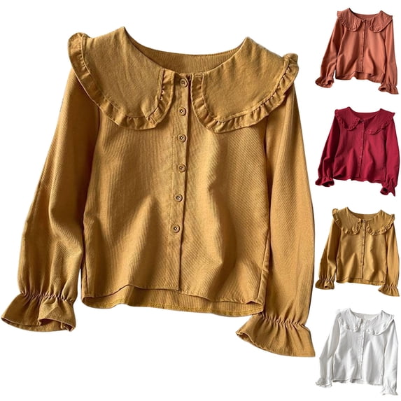 YHAJDS Shirts for Women Casual Spring Summer Lapel Solid Color Loose Long Sleeve Shirt