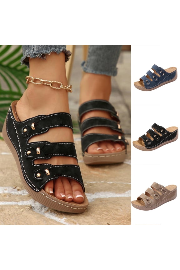 Shoes for Women Solid Color Wedge Slip On Mules Open Toe Summer Beach Flip Flops Shoes
