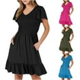 thumbnail image 1 of YHAJDS Short Sleeve Dress for Women Sleeve V Neck Knee High Dress, 1 of 5