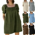 thumbnail image 1 of YHAJDS Short Sleeve Neck Dress for Women Solid Color A Line Pocket Sundress, 1 of 5