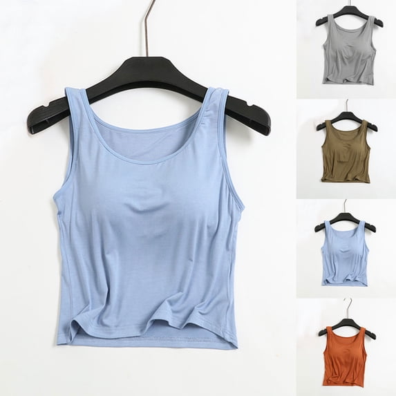 YHAJDS Short Sleeve Pajama Set for Women Built In Bra Adjustable Tank Top