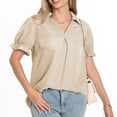 thumbnail image 1 of YHAJDS Short Sleeve Shirt for Women Solid Color Chiffon V Neck Loose Plus Size Spring Blouse, 1 of 5