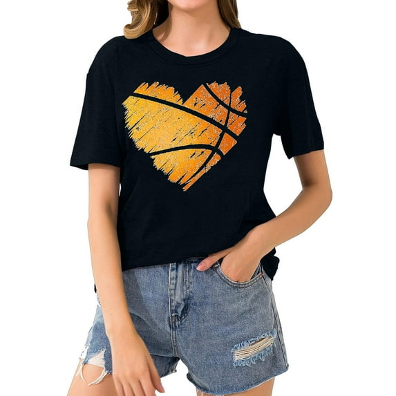 YHAJDS Short Sleeve Shirts for Women Baseball Print Round Neck Tee Casual Loose Top