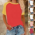 thumbnail image 1 of YHAJDS Short Sleeve Shirts for Women Raglan Round Neck Color Print Pullover Casual Tee, 1 of 5