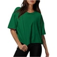 thumbnail image 1 of YHAJDS Short Sleeve Shirts for Women Solid Color Drop Shoulder Round Neck Casual Tee Spring Summer, 1 of 4