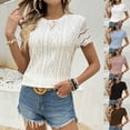 thumbnail image 1 of YHAJDS Short Sleeve Shirts for Women Solid Color Lace Round Neck Loose Fit Casual Top, 1 of 5