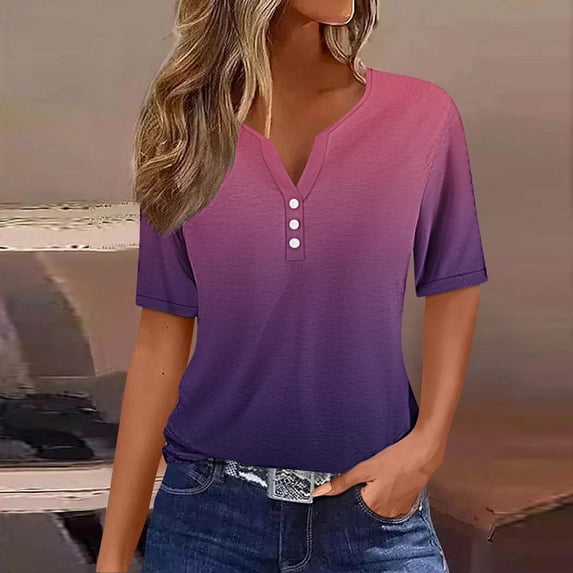 YHAJDS Short Sleeve Shirts for Women V Neck Raglan Sleeve Print Casual Summer Top