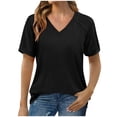 thumbnail image 1 of YHAJDS Short Sleeve Sweater for Women V Neck Solid Color Pullover Casual Blouse, 1 of 4