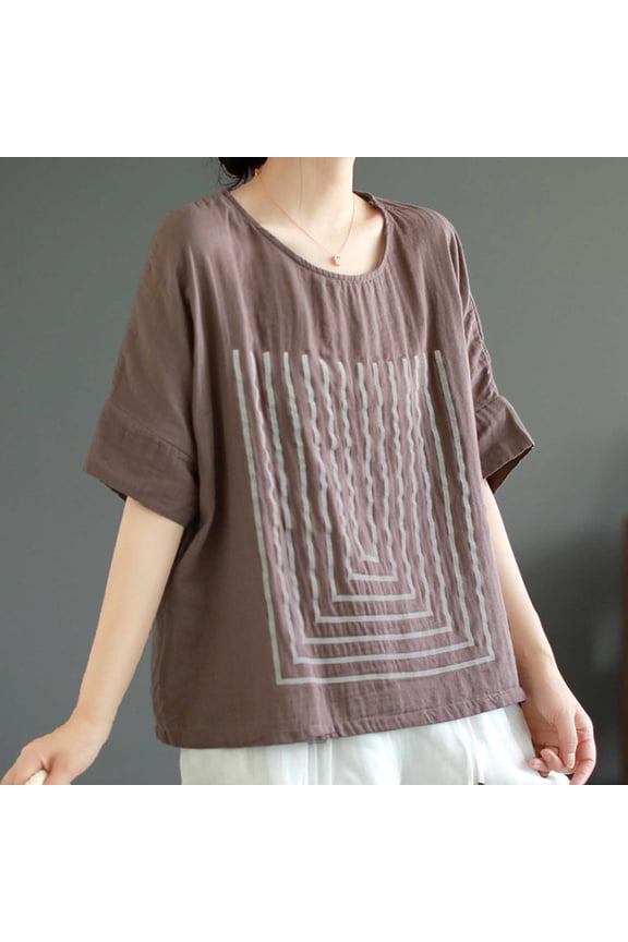 Short Sleeve Tops for Women Round Neck Loose Pullover Tee Double Gauze Fabric Batwing Sleeve