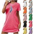 thumbnail image 1 of YHAJDS Sleep Gown For Women Plus Size Short Print Front Round Neck Short Sleeve Pajama Dress, 1 of 5