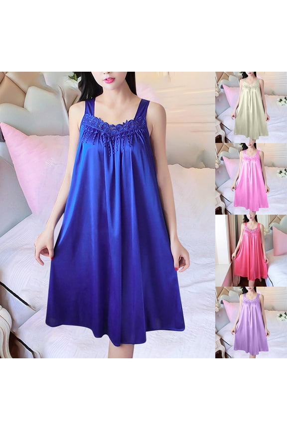 Sleep Gown For Women Sleeveless V Neck Solid Color Nightgown