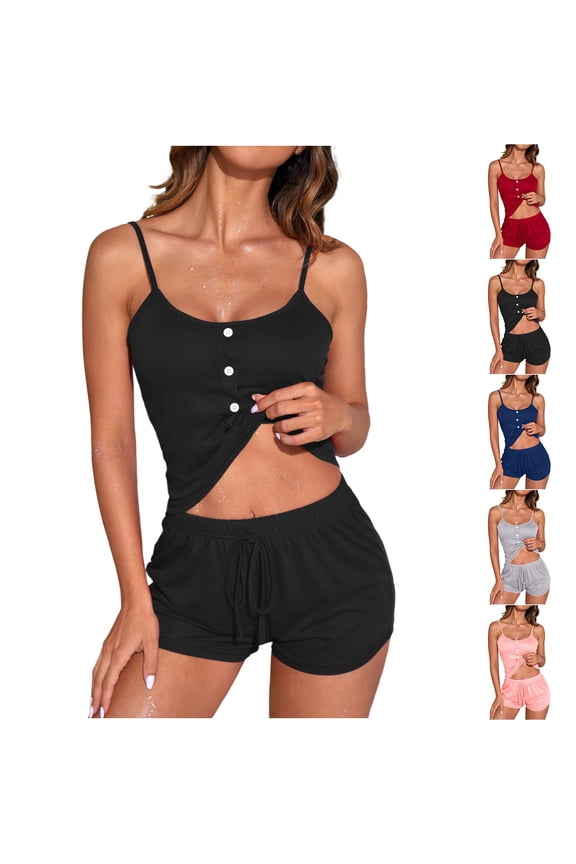 Sleep Set for Women Fitted Sleeveless Camisole And Shorts Pajama Set Loungewear