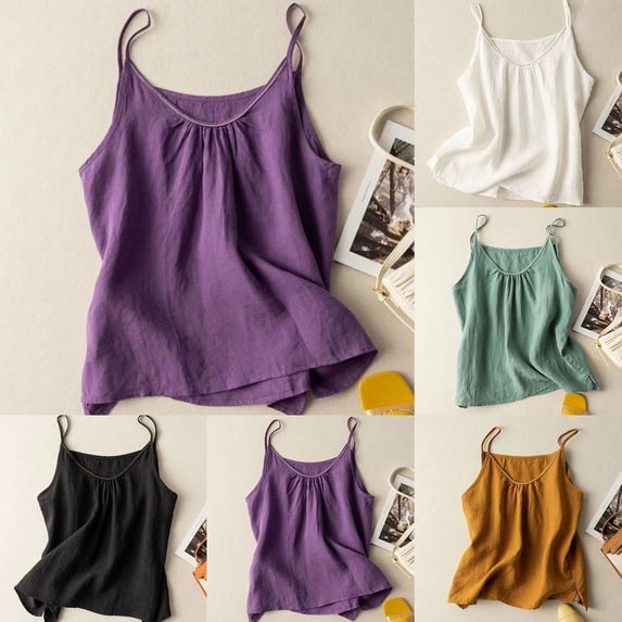 YHAJDS Sleep T Shirt Solid Color Linen Fixed Strap Camisole Sleeveless Wear