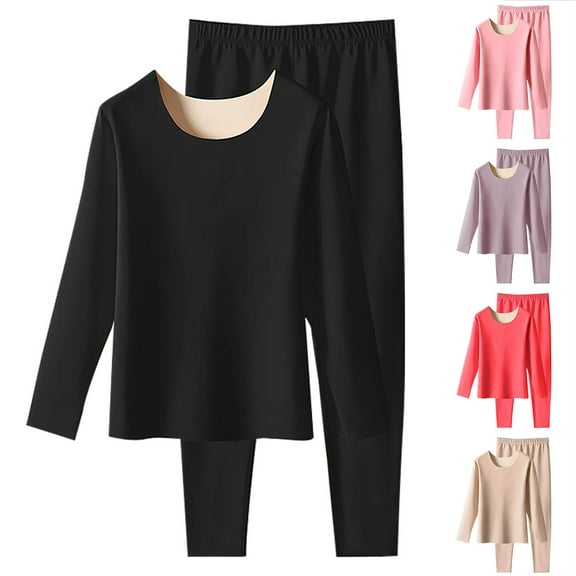 YHAJDS Sleepwear Sets for Women Sleepwear Set Winter Thickened Cozy Seamless Crew Neck Fleece Lined Warm Underwear Brushed High Elastic Two Tone Rong Thermal Underwear Set Soft Stretchy for Winter