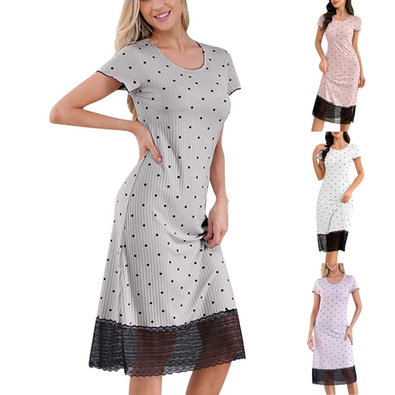 YHAJDS Sleepwear For Women Nightgown Women's Pajama Sets Home Wear V Neck Short Sleeve Solid Color Loose Fit Mid Length Nightgown Soft And Comfortable Sleep Dress