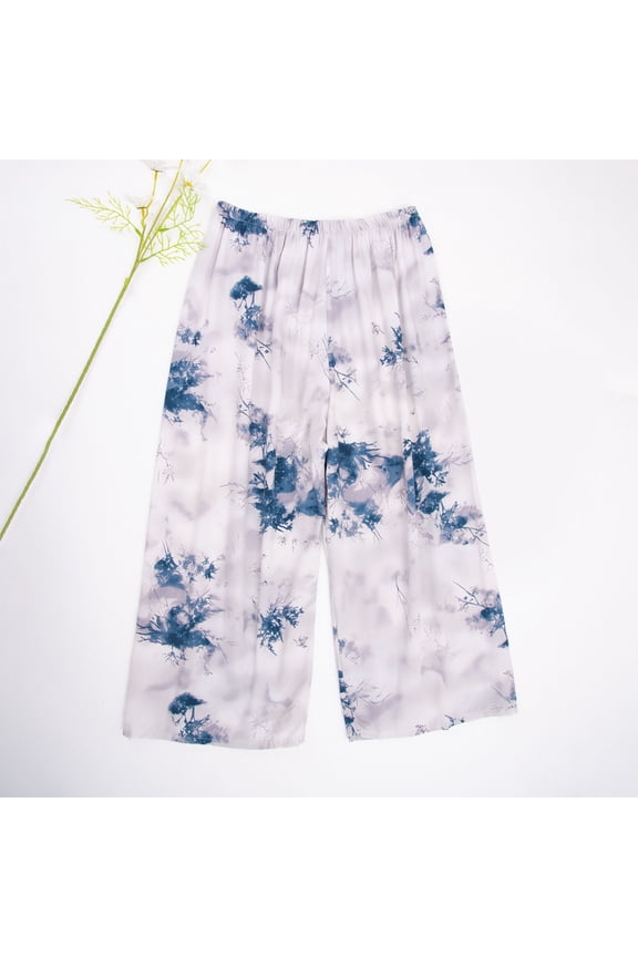 Sleepwear for Women Printed Rayon Wide Leg Lounge Pants Lightweight Cropped Pants Home Wear