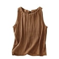 thumbnail image 1 of YHAJDS Sleeveless Casual Shirts Womens Camisole Solid Color Linen Pleated Round Neck Loose Cami, 1 of 5