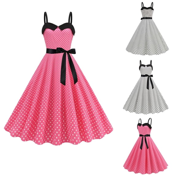 YHAJDS Sleeveless Round-Neck Dress Polka Wrap Sash Bow Maxi Dress
