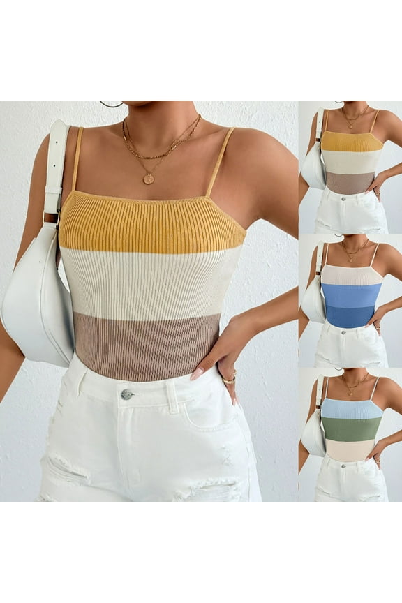 Slim Cami Shirts Color Knit Sleeveless Cropped Tank Top Ribbed Texture Layering Piece For Spring Fashion