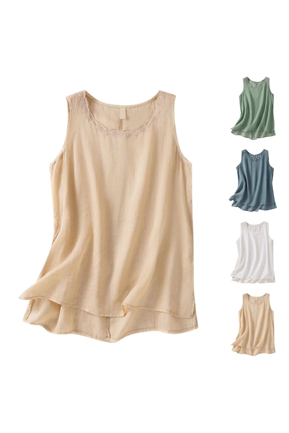 Slim Cami Shirts Ribbed Tank Tops for Women Solid Color Linen Lace V Neck Sleeveless Top
