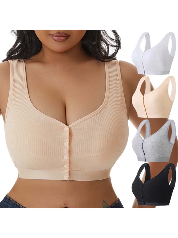 Sports Bra for Women Smoothing Solid Color Open Back Front Button Multi Hook Push Up Breathable Deep V Neck Workout Top