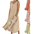 thumbnail image 1 of YHAJDS Summer Dresses for Women Linen Print Sleeveless Round Neck Long Casual Dress, 1 of 5