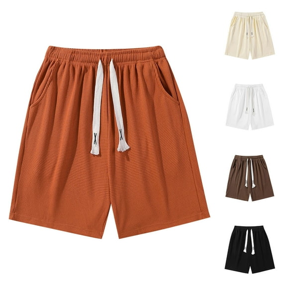 YHAJDS Summer Men's and Big Men's Shorts,Shorts for Men Casual Solid Color Knit Elastic Waist with Pockets Loose Straight Leg Sport Shorts