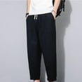thumbnail image 1 of YHAJDS Men Linen Ankle Pants Loose Fit Straight Leg Casual Summer Bottoms, 1 of 5