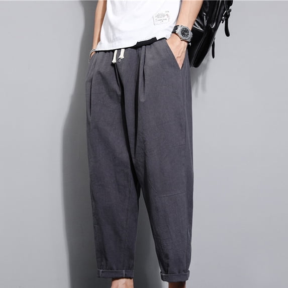 YHAJDS Summer Mens Pants,Linen Pants Men Casual Pants Full Length Pants for Men 9 Point Straight Loose Versatile Linen Trousers for Daily Fashion