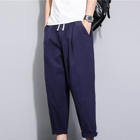 YHAJDS Summer Mens Pants,Linen Pants Men Casual Pants Full Length Pants for Men 9 Point Straight Loose Versatile Linen Trousers for Daily Fashion