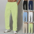 thumbnail image 1 of YHAJDS Mens Cotton Linen Pants Solid Elastic Waist Straight Comfort Trousers for Summer, 1 of 5