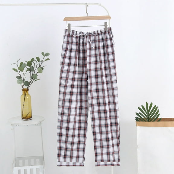 YHAJDS Summer Mens Pants,Mens Casual Pants Plaid Elastic Waist Pocket Straight Full Length Loungewear Trousers Soft Comfortable for Home and Relaxation Time