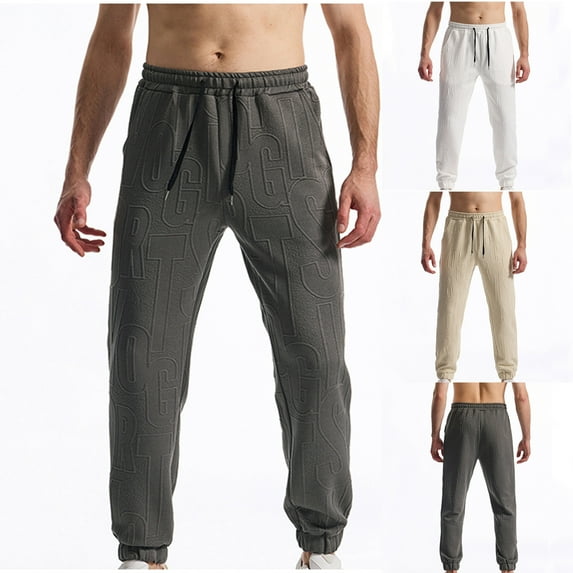 YHAJDS Mens Athletic Sweatpants Solid Letter Print Elastic Waist Jogger for Gym Workout