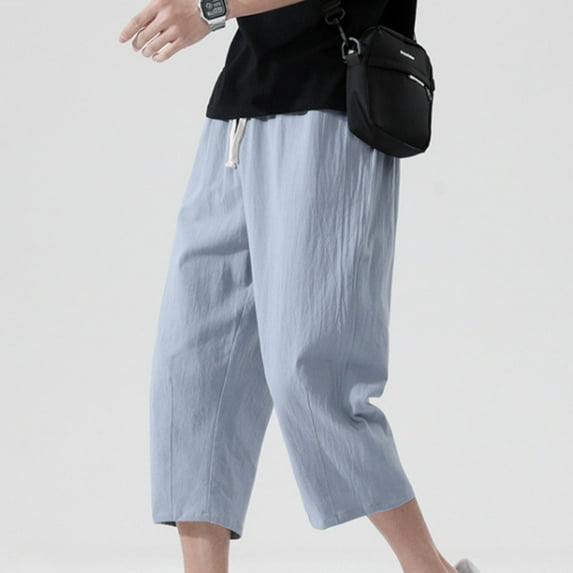 YHAJDS Summer Mens Pants,Mens Pants Mens Casual Pants Comfortable Pants for Men Summer Solid Color Lightweight 3/4 Length Trousers with Functional Pockets