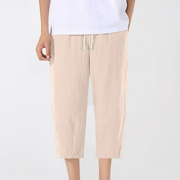 YHAJDS Summer Mens Pants,Mens Pants Summer Elastic Waist Drawstring Solid Color 7/Big and Tall0 Length Lightweight Casual Pants with Pockets