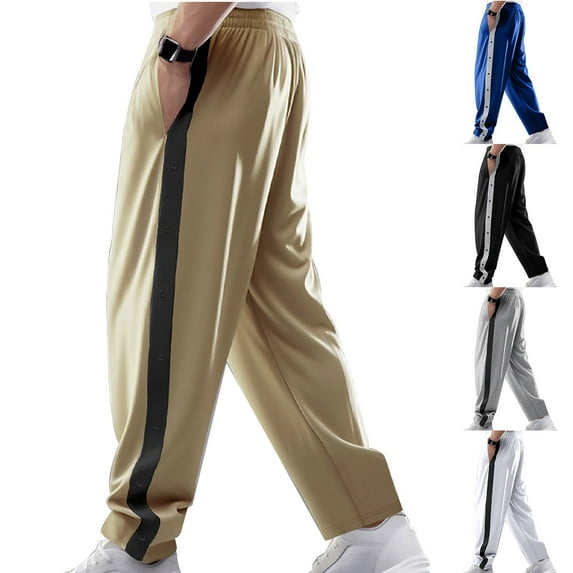 YHAJDS Mens Wide Leg Pants Button Closure Straight Loose Trousers for Casual Sport