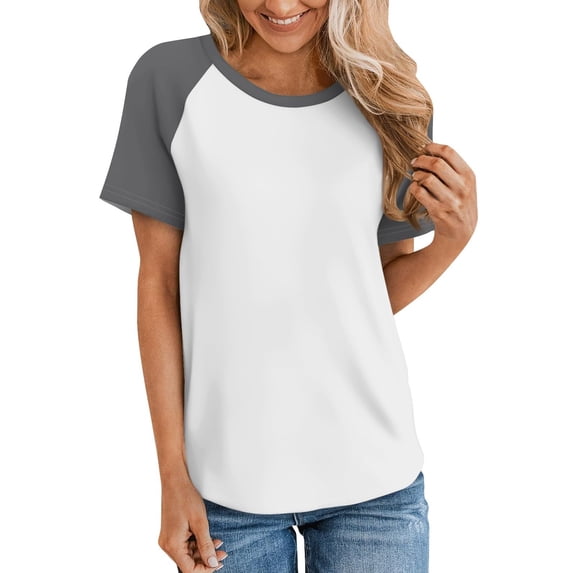 YHAJDS Summer Shirts for Women Casual Short Sleeve Round Neck Raglan Sleeve Color Tee