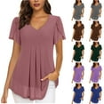 thumbnail image 1 of YHAJDS Summer Shirts for Women Short Sleeve V Neck Chiffon Blouse with Petal Sleeve and Ruffle Detail, 1 of 5