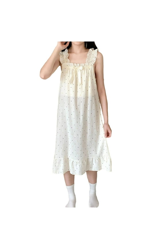 Summer Sleep Dress Set for Teens Short Sleeveless Nightie with Robe Cloud Set