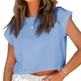 thumbnail image 1 of YHAJDS Summer Tops Blouses Solid Color Roll Sleeve Batwing Crop Top Round Neck Casual Tee, 1 of 5