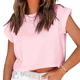thumbnail image 1 of YHAJDS Summer Tops Blouses Solid Color Roll Sleeve Batwing Crop Top Round Neck Casual Tee, 1 of 5
